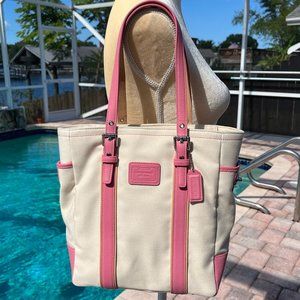 Coach Natural Canvas / Pink Leather Gallery Tote